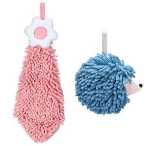 REGALWOVEN 2 Packs Chenille Hand Towel Flower and Cute Cartoon Hanging Hand Towel for Bathroom 6" x 15"/7" x 7" - 1 of 4