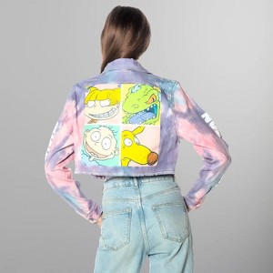 Women's Rugrats Tie-Dye Frayed Crop Denim Jacket - 1 of 4