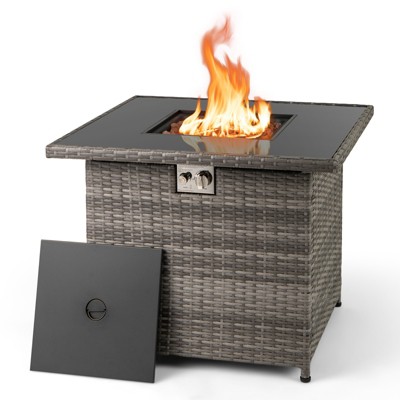 Costway 32.5" Propane Fire Pit Table Outdoor Wicker Gas Firepit with Stainless Steel Burner Brown/Black/Gray
