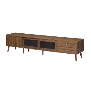 Dexmalle Mid Century Glass-Doors TV Stand with Wood-Grain - 1 of 4