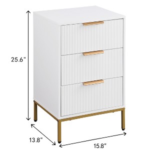 Gulches Mid-Century Modern 3-Drawer Nightstand, White Bedside Table with Gold Metal Legs/Handles & Wavy Drawer Panels for Bedroom Living Room - 1 of 4