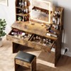 Vanity Desk with Mirror and Lights, Makeup Vanity Set with Cushioned Stool, Power Outlet, 6 Storage Shelves, 2 Large Drawers - 2 of 4