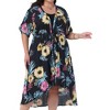 Agnes Orinda Women's Plus Size Drawstring Waist High-Low Hem Floral Print Cardigan Cover-Up - 2 of 4
