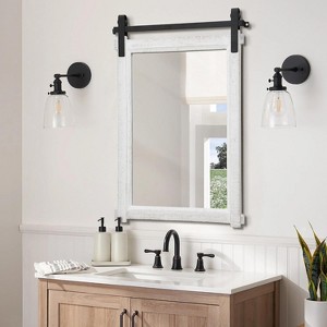 Barn Door Vanity Mirror with Solid Wood Frame for Farmhouse Bathroom and Living Room Decor - 1 of 4