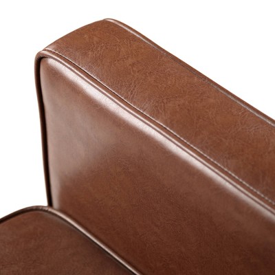 Cognac Brown Faux Leather Mid-Century Modern Recliner