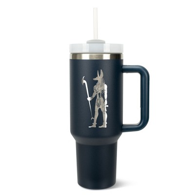 Elanze Designs 40 Ounce Travel Tumbler With Straw and Lid Stainless Steel Double Wall Insulated Anubis Guardian of the Afterlife Navy Blue