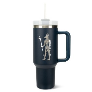 Elanze Designs 40 Ounce Travel Tumbler With Straw and Lid Stainless Steel Double Wall Insulated Anubis Guardian of the Afterlife Navy Blue - 1 of 4