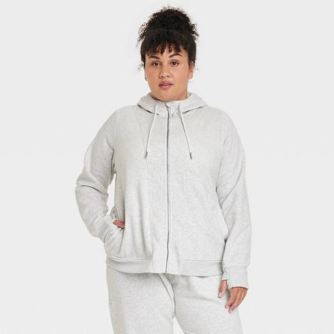 Women's Fleece Full Zip Hoodie - All In Motion™ Heathered Gray 3x : Target