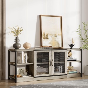 Farmhouse TV Stand for 65/75 Inch TVs, Rustic Wood Entertainment Center with Storage Cabinet and 2 Mesh Doors - 1 of 4