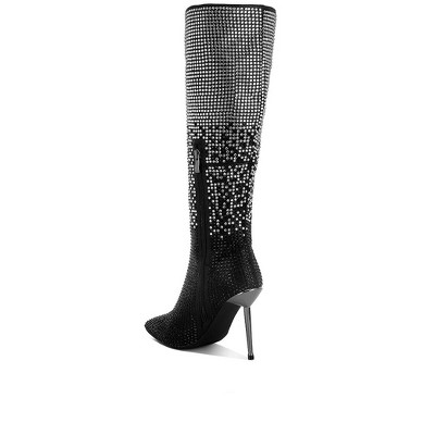 Orymple Shiny Rhinestone Studded Calf Boots