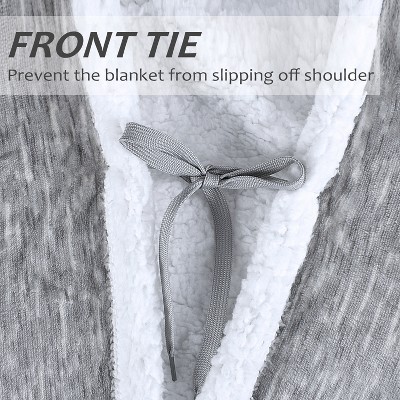 Light Gray Hooded Sherpa Fleece Wearable Blanket with Sleeves