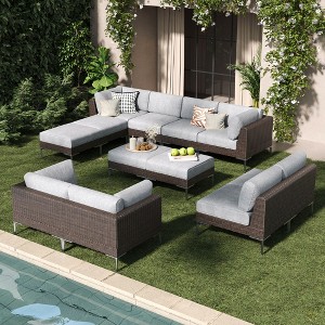 LayinSun Wicker Rattan Patio Furniture Set, Deep Seating Outdoor Modular Sectional Sofa Conversation Set with Thick Cushions - 1 of 4
