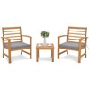 Tangkula 3PCS Furniture Set Acacia Wood Conversation Set w/ Soft Seat Cushions Outdoor Gray - 2 of 3