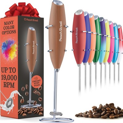 Peach Street Powerful Handheld Milk Frother, Mini Frother Wand, Battery Operated Stainless Steel Mixer, With Stand. for Milk, Latte