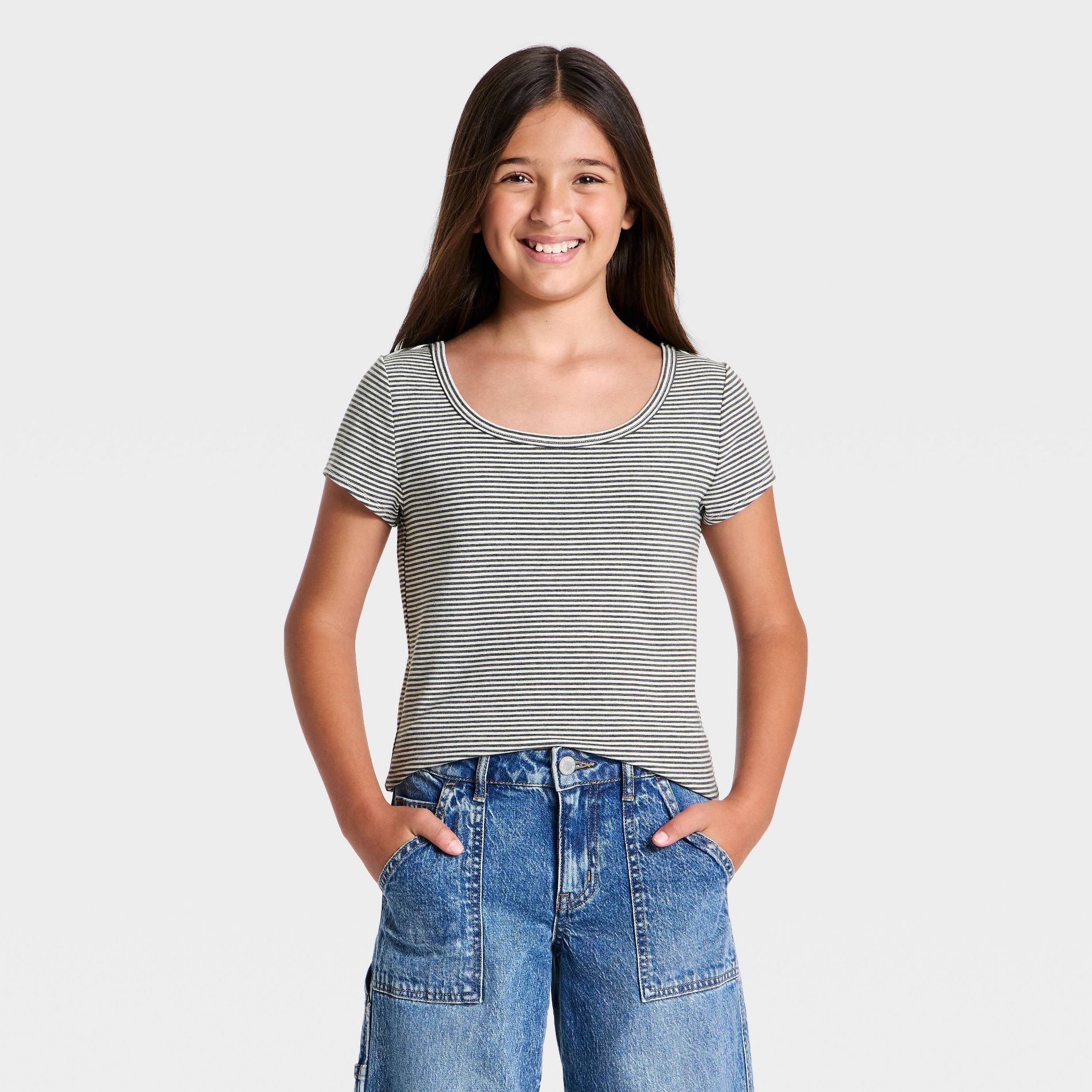 Girls' Scoop Neck Striped Baby T-Shirt - art class™