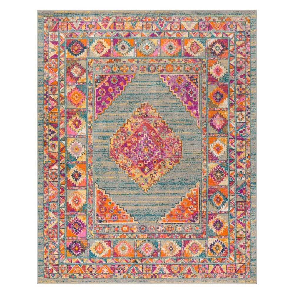 9'x12' Geometric Design Loomed Area Rug Light Gray/Fuchsia - Safavieh