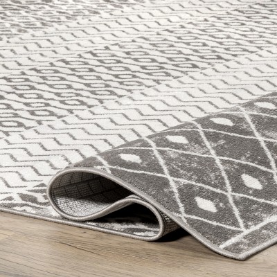 50'' Gray Synthetic Moroccan Trellis Low Pile Area Rug