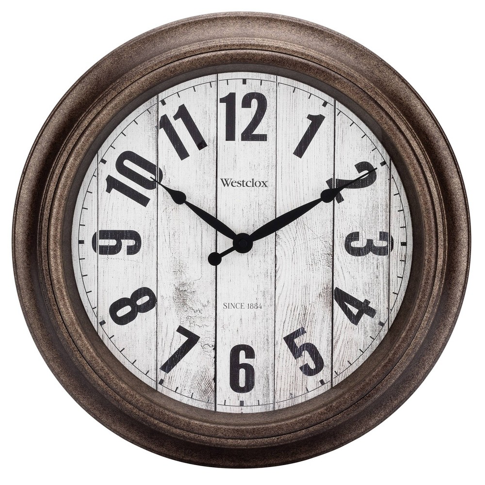15.5" Vintage Wall Clock with Distressed Dial Bronze - Westclox: Farmhouse Style, Bold Numerals, Indoor Decor