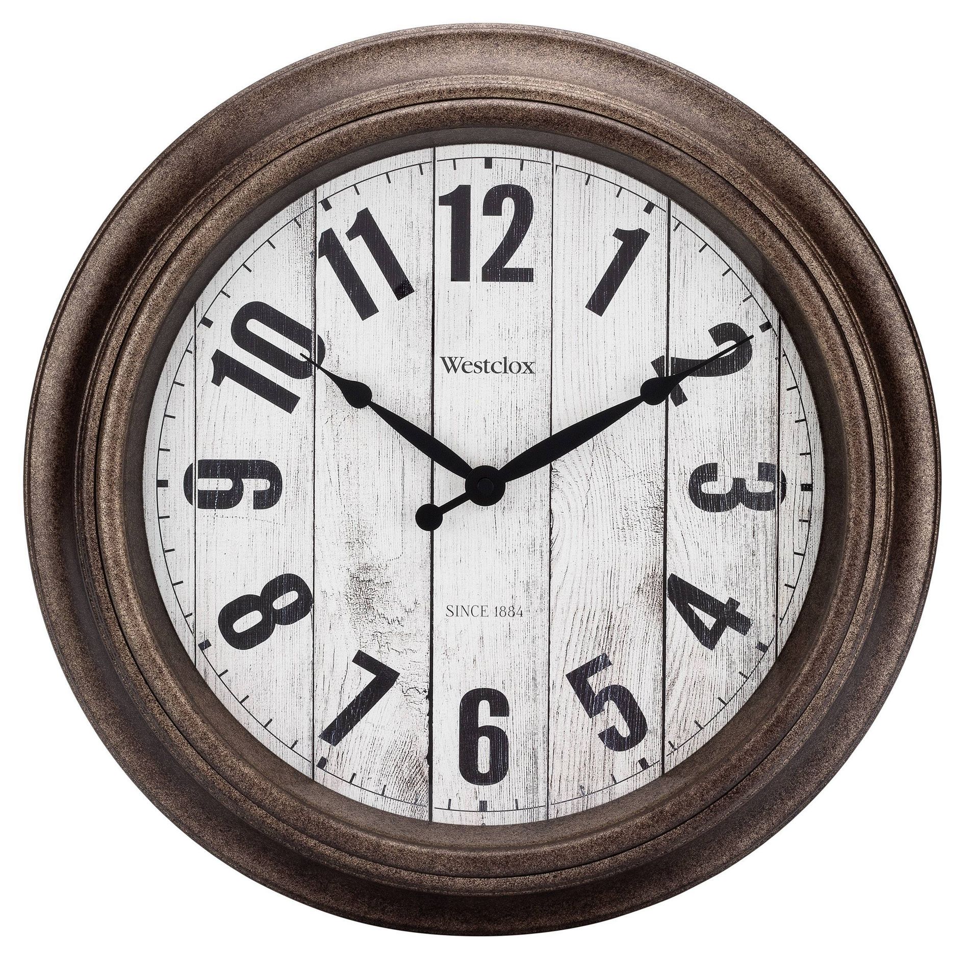15.5" Vintage Wall Clock with Distressed Dial Bronze - Westclox: Farmhouse Style, Bold Numerals, Indoor Decor