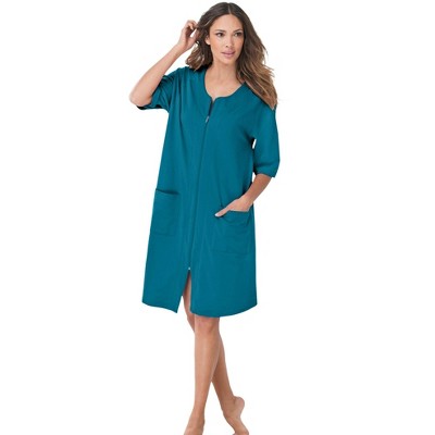 Dreams & Co. Plus Size Short French Terry Zip-Front Robe