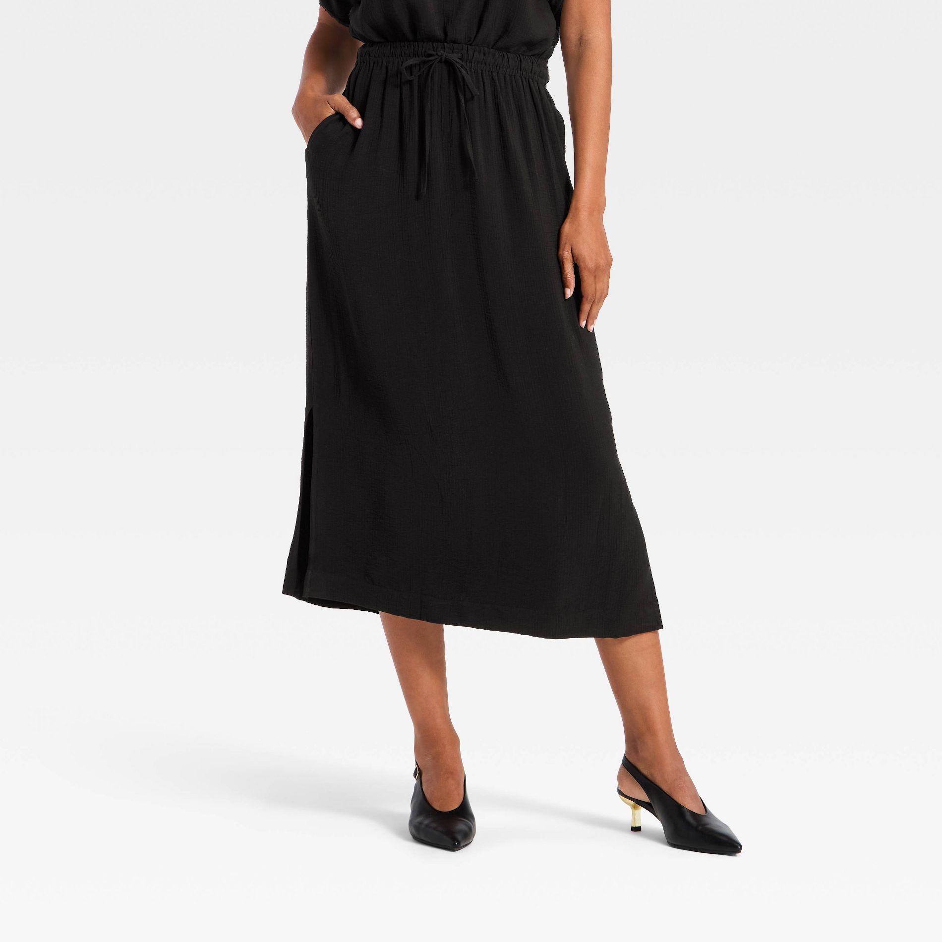 Women's Modern Gauze Drawstring Midi Skirt - A New Day™