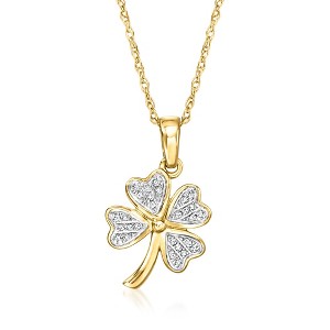 Ross-Simons Diamond Clover Pendant Necklace in 14kt Yellow Gold Size 18 - 1 of 3
