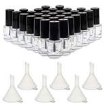 Bright Creations 30 Pack Empty Nail Polish Bottles with Brush Caps and 6 Funnels, Transparent, 5ml