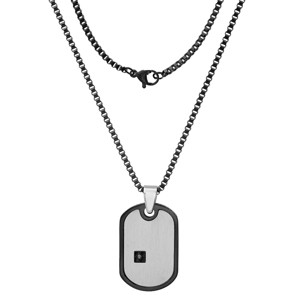 Steeltime 24" Men's two tone black ip and stainless steel dog tag pendant with black simulated diamond accent - 1 of 4