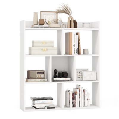 Tangkula 7 Cubes Open-back Bookshelf Home Storage Display Shelf Horizontal Wooden Bookcase Free-standing Storage Unit with Anti-Toppling Devices Floor Organizer Rack for Bedroom Study Living Room Walnut/White