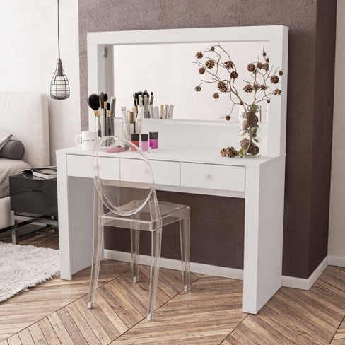 Boahaus Amalia Makeup Vanity White: Bedroom Table with Mirror, Wood Laminate, Unlit - image 1 of 4