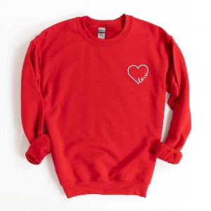 Simply Sage Market Women's Graphic Sweatshirt Embroidered Love Cursive Heart - White - 1 of 4