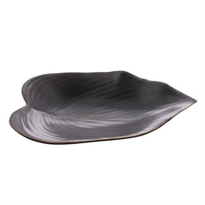 HomeRoots 7" Dark Brown and Gold Ceramic Leaf Tray