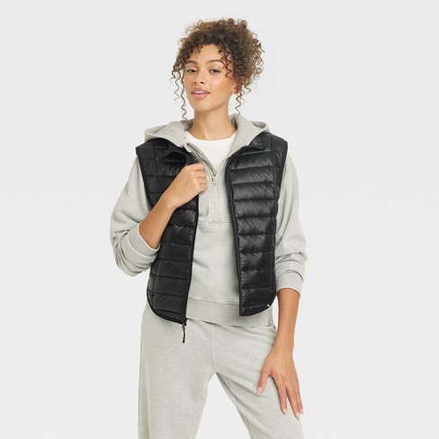 Zip Up Crop Vest Puffer Coat,XL