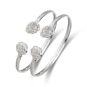 Better Jewelry, Flat Rose Flower 925 Sterling Silver Cuff Bracelets, 1 pair - 1 of 3