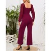 Women's High Waist Wide Leg Jumpsuit Square Neck Off Shoulder Lantern Long Sleeve Romper Outfits - 4 of 4