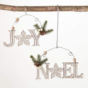 4.5"H and 4.25"H Sullivans Wood Noel And Joy Ornament - Set of 2  White Christmas Ornaments - 1 of 2