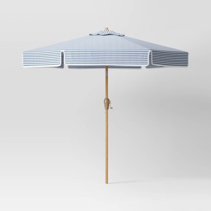 9' Round Valance Outdoor Patio Market Umbrella with Trim Blue/Ivory - Threshold™ designed with Studio McGee - 1 of 4