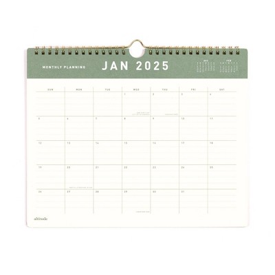 Altitude 2025 Monthly Wall Calendar 8.75"x11" Dark Sage: Spiral Bound Paper Planner for Adults & Teens