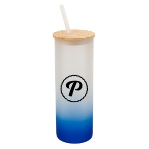 Elanze Designs P Monogram Letter Initial Rope Circle Wrap-Around Design 25 Ounce Frosted Gradient Glass On-The-Go Coffee Travel Skinny Tumbler Mug - 1 of 1