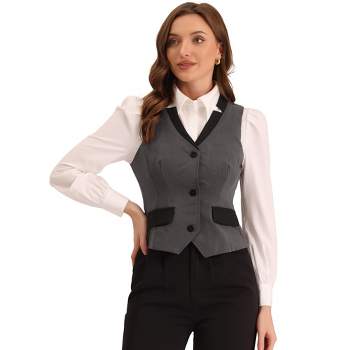 Allegra K Women's Office V Neck Contrast Trim Classic Waistcoat Vest
