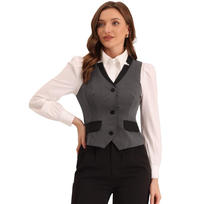 Allegra K Women's Office V Neck Contrast Trim Classic Waistcoat Vest, 1 of 7