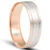 Pompeii3 14k Rose & White Gold 6MM Flat Comfort Fit Mens Brushed Two Line Wedding Band - 2 of 4