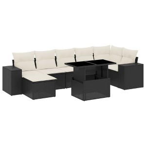 vidaXL 8 Piece Patio Sofa Set with Cushions Black and Cream Poly Rattan - Without Storage - 1 of 4