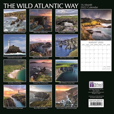 The Gifted Stationery 2021 - 2022 Monthly Travel Wall Calendar, 16 Month, Wild Atlantic Scenic Theme with Reminder Stickers, 12 x 12 in