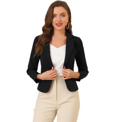 INSPIRE CHIC Women's Open Front Office Long Sleeve Lightweight Printed Floral Crop Suit Blazer