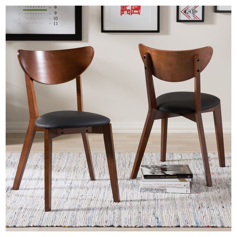 Set of 2 Sumner Mid - Century Faux Leather Dining Chairs - Black, "Walnut" Brown - Baxton Studio, 5 of 7