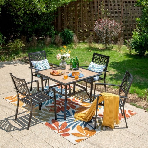 Faux wood outdoor dining table set new arrivals