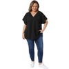 Women's Plus Size Textured V Neck Short Sleeve Solid Summer Casual Blouses - Agnes Orinda - 3 of 4