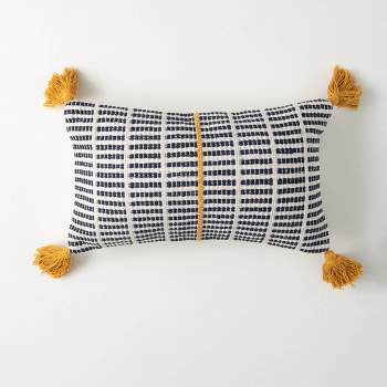 Sullivans 12" Blue Birdseye Striped Pillow, Cotton