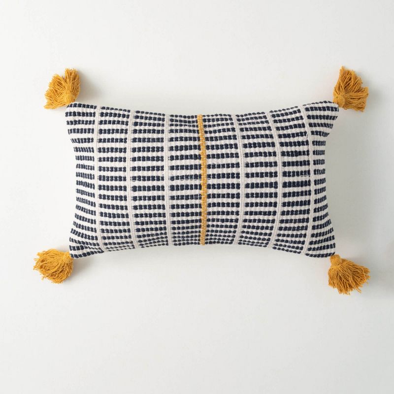 Sullivans 12" Blue Birdseye Striped Pillow, Cotton, 1 of 4